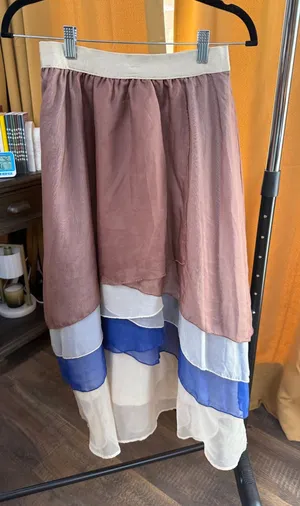 Women's Layered Colorblock Midi Skirt - Mauve, Blue & Cream thumbnail 1