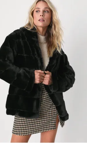 Lulus Cozy Queen Black Faux Fur Coat thumbnail 1
