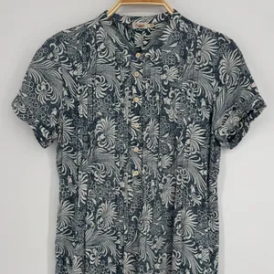 Faherty Gemina‎ Dress Size Small Blue White Printed Linen Blend Beachy Coastal thumbnail 5