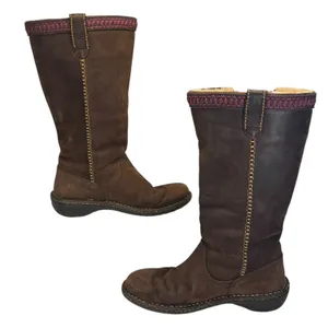 UGG Brown Leather Tall Shearling Boots Women's 8 Stitch Detail‎ Cozy Winter thumbnail 3