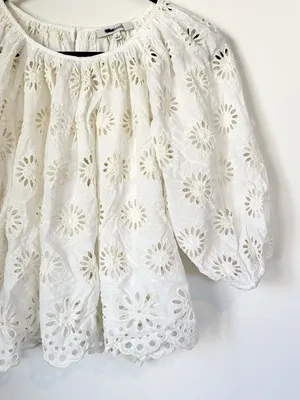 NWT Madewell Embroidered Shirred Puff-Sleeve Top - Size: Small thumbnail 7