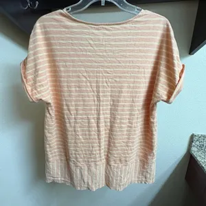 Soft Surroundings Top Womens M Orange Stripe T-Shirt V-Neck Short Sleeve Cotton thumbnail 4