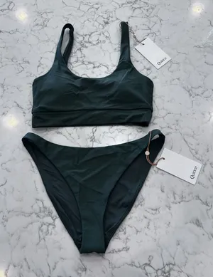 NWT Quince Palm Green Italian Tank Bikini Top & Low Rise Bottom Set Size XS thumbnail 1