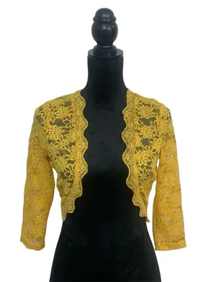 Women’s‎ L Yellow Lace Bolero Jacket Whimsical Fairy Romantic Feminine Festival thumbnail 1