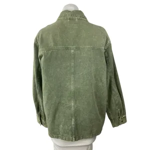 Blank NYC Garment Dye Acid Wash Twill Women's Green Shirt Utility Coat Jacket L thumbnail 4