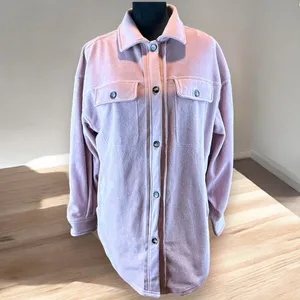 Bibi Women's Fleece Jacket Light Pink Mauve Oversized‎ Relaxed Fit SM Pockets thumbnail 2