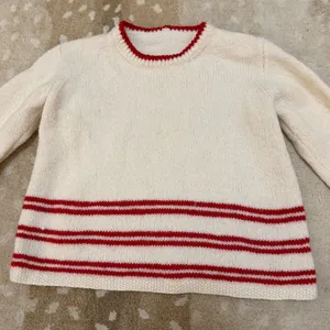 Vintage Unbranded Cream Wool Blend Knit Sweater Red Stripe Preppy Cottage core thumbnail 5