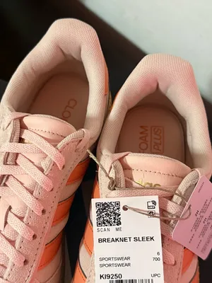 adidas Pink Suede Sneakers with Orange Stripes and Gum Sole thumbnail 7