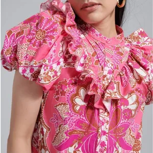 Love The Label Tatiana Floral Mini Ruffle Dress Clementine Pink Print Size Small thumbnail 3