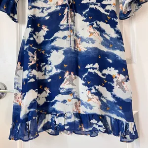 Reformation Blue‎ Laurelei Angel Print Viscose V-Neckline Dress 6P thumbnail 7
