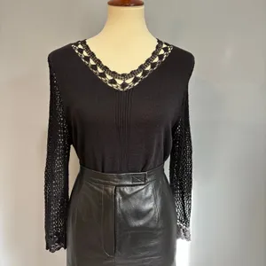 Whimsigoth goth black lace sleeve top mesh Sleeves, see through, size medium thumbnail 3