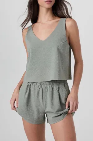 Vuori Medium Villa Textured Crop Tank Top in Laurel thumbnail 1
