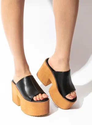Mata Shoes Black Chunky Heel Peep Toe Sandal thumbnail 1