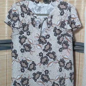 Loft Brown Floral Print Short Sleeve Blouse thumbnail 1