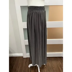Women's Charcoal Gray Pleated Maxi Skirt Elastic Waistflowy Midi Skirt Casual‎ thumbnail 2