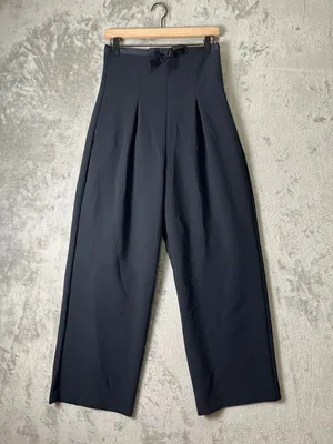 Anthropologie Corset Bow Pleated Wide Leg Pants Black High Rise Size 6 Chic thumbnail 1