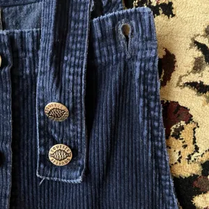 Women's Overall Dress Corduroy Ribbed Vtg 90s Grunge Navy Preppy M thumbnail 7