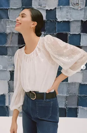 Eva Franco Sheer Sequined Blouse White thumbnail 1