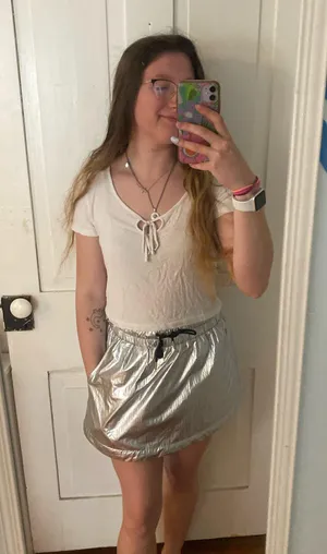 BNWT Justine skye silver metallic mini skirt thumbnail 1