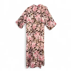 Floral Rose Brown Satiny Vintage Robe Kimono size Small/Medium thumbnail 10