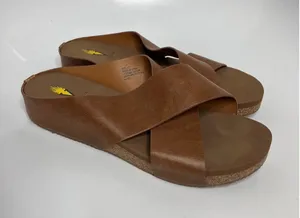Volatile Cross Strap Sandals Womens 11 Brown Good Leather Platform Slides UQ001 thumbnail 1