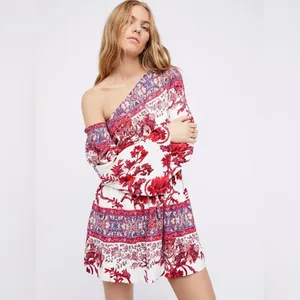 Free People Modern Nomad one-shoulder mini dress featuring a boho floral print thumbnail 4