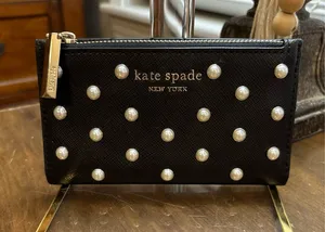Kate Spade Wallet Leather Bifold Small Slim with faux pearls thumbnail 1