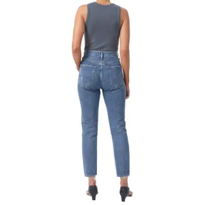 Riley High Rise Straight Crop Denim Jeans Button Fly In Frequency 27 thumbnail 2