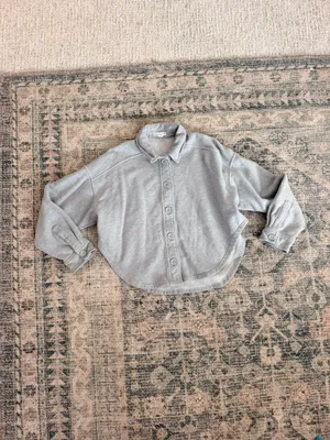 Good American heather gray cropped long sleeve shacket M thumbnail 3