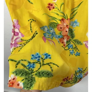 Indian Tropical Fashion Yellow Floral Beaded Sequin Rayon Sundress V-Neck M thumbnail 10