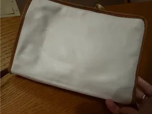 Celine crossbody bag White Leather Tote with Brown Trim and Gold Plaque thumbnail 7