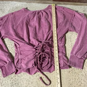 Gilded Intent Mauve Mineral Wash‎ Corset Lace Up Back Long Sleeve Top PDI23007B thumbnail 6