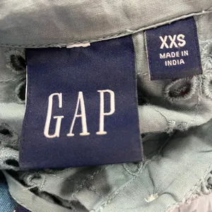GAP XXS Blue Eyelet‎ Shirt Dress Button Front Short Sleeve Preppy Coquette thumbnail 14