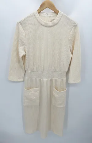 Roolee‎ Women Cream Textured Knit Midi Dress Long Sleeve Patch Pocket Medium thumbnail 1