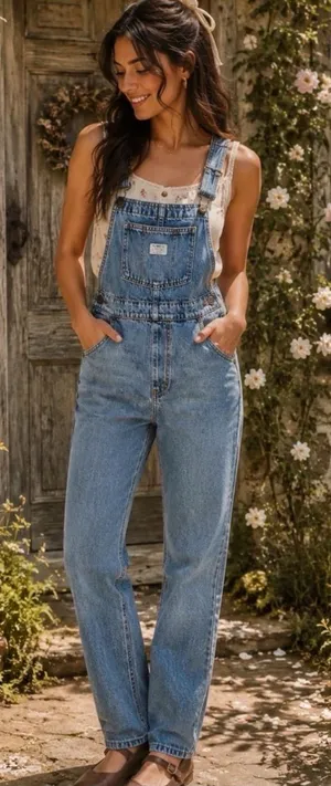 Levi’s Medium Wash Straight Leg Denim Jeans Overalls Women’s Size Medium thumbnail 1