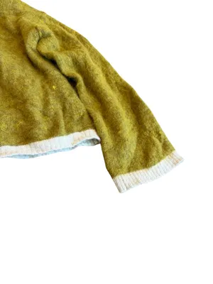 Free People Serendipity V-Neck Fuzzy Sweater Unique Green Boxy Cropped Sz Large thumbnail 12