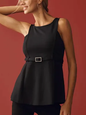 Anthropologie Maeve Womens Belted Peplum Top Size M Black NWT thumbnail 1