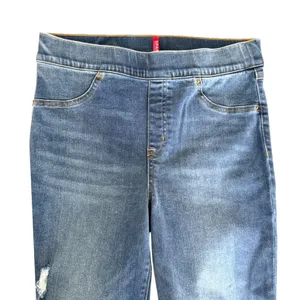 Spanx Jean-ish Ankle Leggings Medium Indigo Distressed Raw‎ Hem Tall Large L/G thumbnail 5