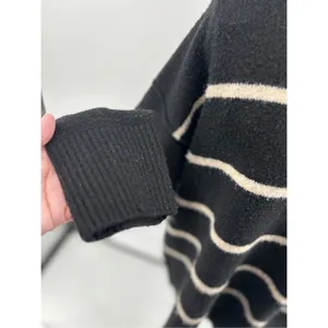 Aerie Unreal Stripe Sweater XS Black Cream Crewneck Knit Pullover Women thumbnail 5
