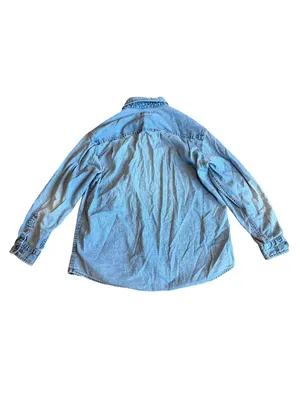 Eddie Bauer Light Wash Blue Chambray Button Down Shirt Overshirt Large Women's thumbnail 9