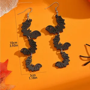 Cute‎ 3 Black Bat Design Long Dangle Earrings Cute Party Style Acrylic Halloween thumbnail 5