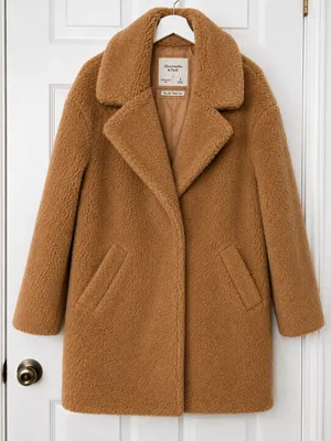 Abercrombie & Fitch The A&F Teddy Coat Size S Camel Brown Faux Fur Sherpa Cozy thumbnail 1