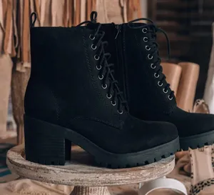 Soda Black Vegan Suede Chunky Heel Ankle Boot thumbnail 1