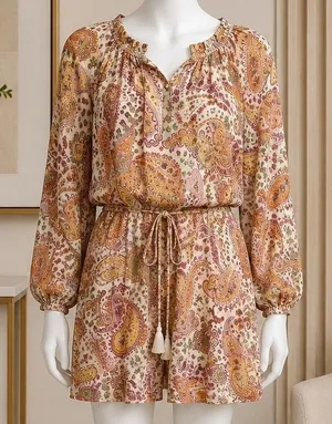 Lush Clothing Womens Dress Paisley Boho Tassel Long Sleeve Mini Small thumbnail 1