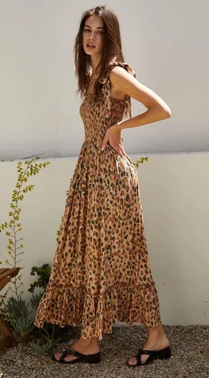 By Together Fika Leopard Smocked Maxi Dress Medium thumbnail 2