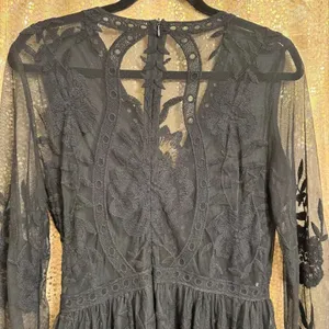 Black Lace Overlay Long Sleeve Floral Witchy Goth Boho Romantic Dress Medium thumbnail 8