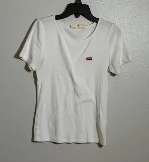 Levi's Women's Ribbed Minimalist White Perfect Crewneck Short-Sleeve Tee size S‎ thumbnail 1