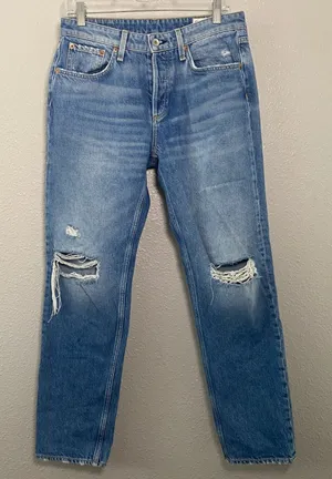 Rag & Bone Rosa Mid-Rise Boyfriend Jeans Size 26 Bristol Blue Distressed Cotton thumbnail 1