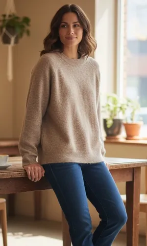 Zara Women's NWT Alpaca and Wool Blend Brown Crew Neck Sweater Size Medium thumbnail 1