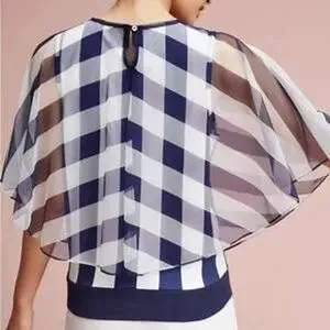 Anthropologie Postage Stamp Blue Gingham Elsie Blouse - size Small New thumbnail 3